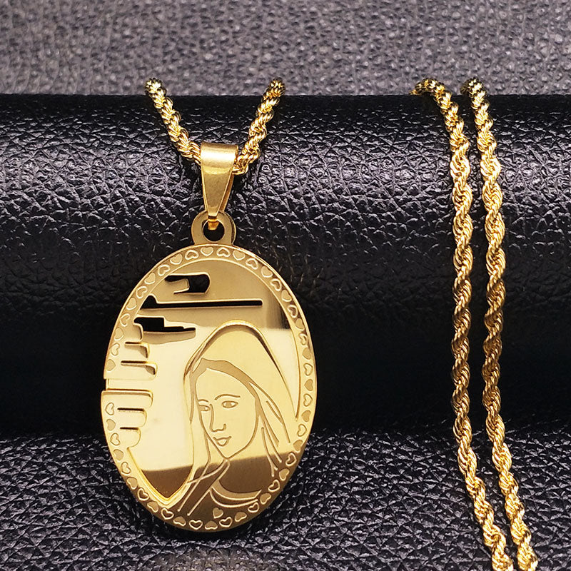 2020 The Virgin Mary Stainless Steel Long Necklace Men Jewerly Gold Color Choker Necklace Hip Hop Jewelry collares hombre N17850