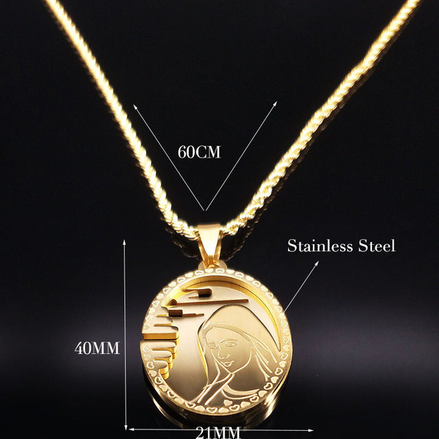 2020 The Virgin Mary Stainless Steel Long Necklace Men Jewerly Gold Color Choker Necklace Hip Hop Jewelry collares hombre N17850