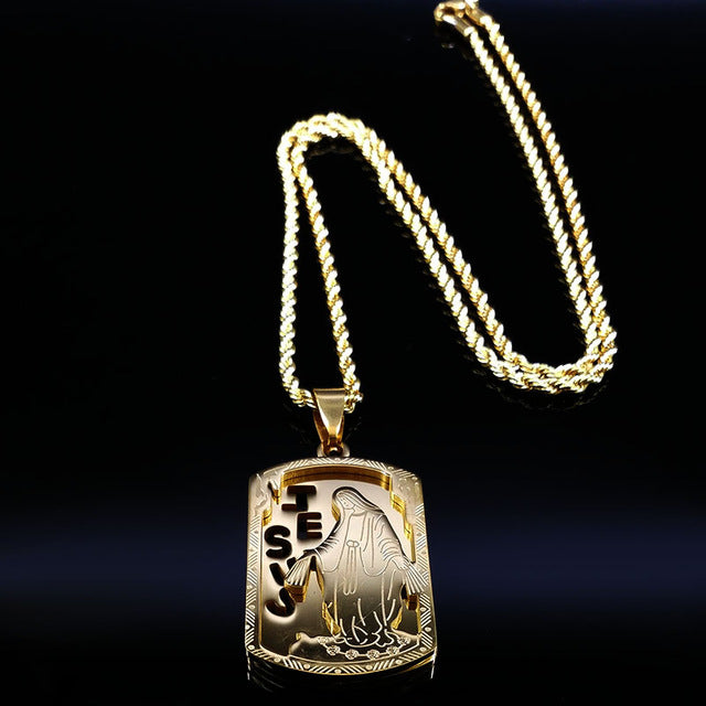 2020 The Virgin Mary Stainless Steel Long Necklace Men Jewerly Gold Color Choker Necklace Hip Hop Jewelry collares hombre N17850
