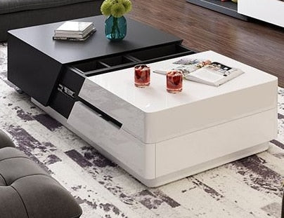 Modern minimalist white painted coffee table TV cabinet combination fashion wood grain stretchable living room coffee table