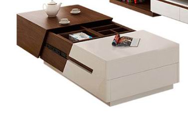 Modern minimalist white painted coffee table TV cabinet combination fashion wood grain stretchable living room coffee table