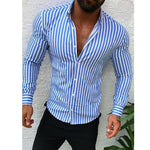 Meihuida 2020 Men's Casual Shirt Slim Fit Men's Casual Striped Shirt Long Sleeve Formal Dress Shirts Men Male Clothing