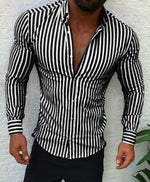 Meihuida 2020 Men's Casual Shirt Slim Fit Men's Casual Striped Shirt Long Sleeve Formal Dress Shirts Men Male Clothing