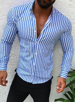 Meihuida 2020 Men's Casual Shirt Slim Fit Men's Casual Striped Shirt Long Sleeve Formal Dress Shirts Men Male Clothing