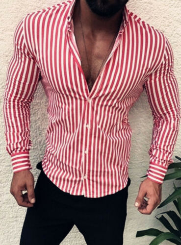 Meihuida 2020 Men's Casual Shirt Slim Fit Men's Casual Striped Shirt Long Sleeve Formal Dress Shirts Men Male Clothing