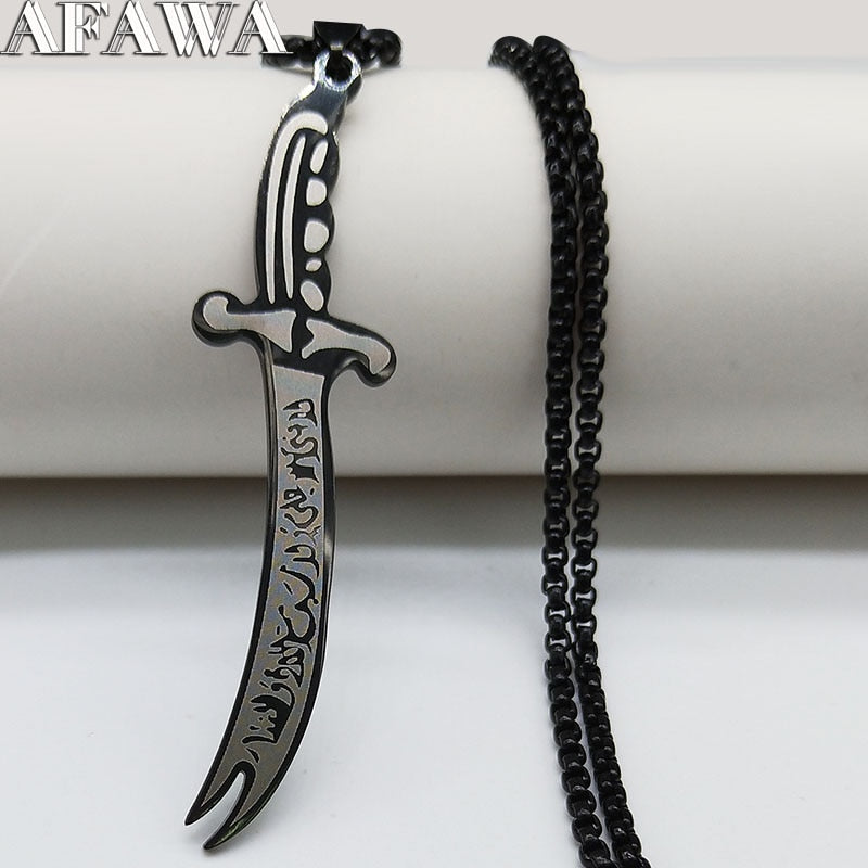 2020 Islam Allah Knife Stainless Steel Chain Men Necklace Jewelry Black Color Necklaces Pendants Jewerly colar masculino N437S02