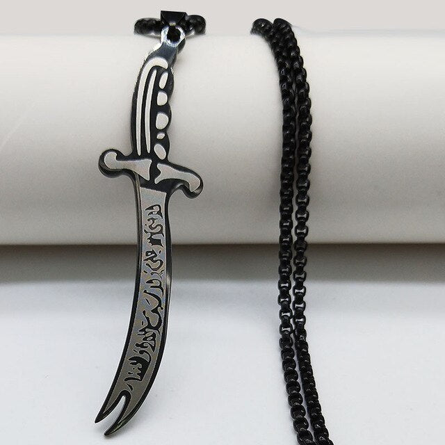 2020 Islam Allah Knife Stainless Steel Chain Men Necklace Jewelry Black Color Necklaces Pendants Jewerly colar masculino N437S02