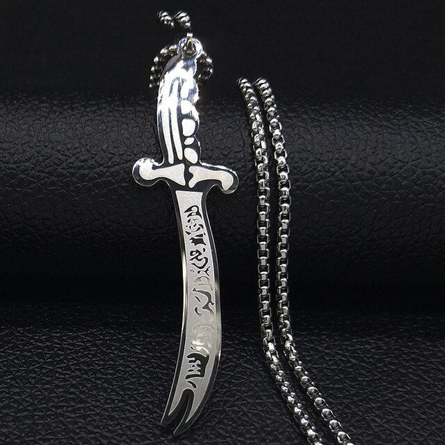 2020 Islam Allah Knife Stainless Steel Chain Men Necklace Jewelry Black Color Necklaces Pendants Jewerly colar masculino N437S02