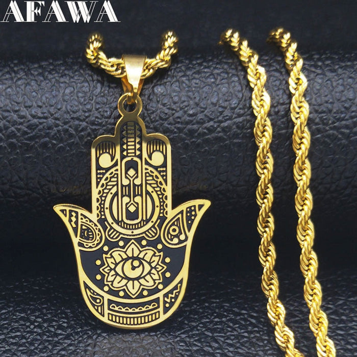 2020 Fashion Hamsa Hand Stainless Steel Chain Necklace for Men Gold Color Necklaces Pendants Jewerly colgante hombre N18981