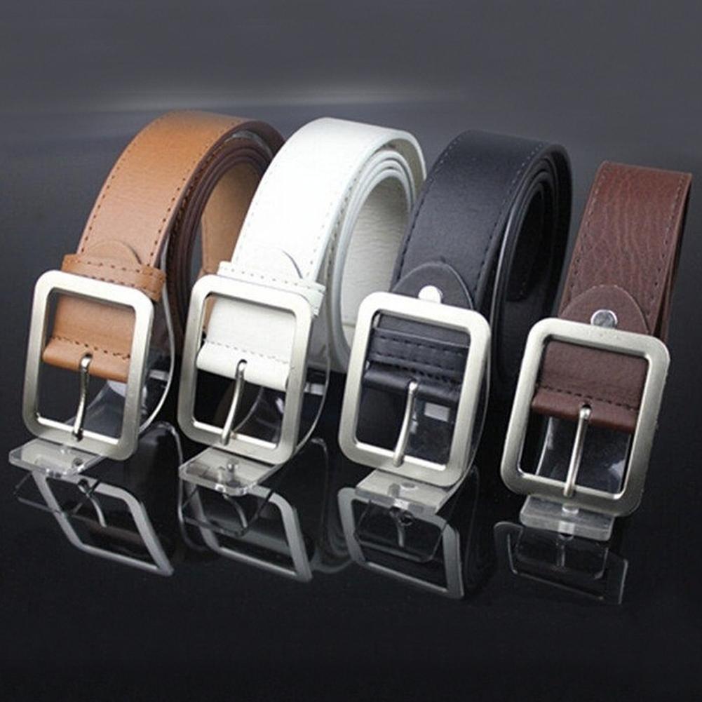 Hot 43 Inches Men Women Casual Faux Leather Belts Alloy Square Buckle Waist Strap