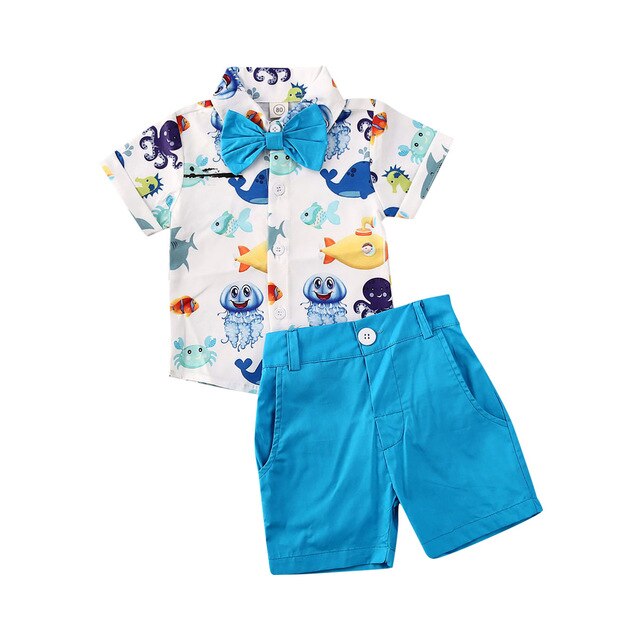 2020 Toddler Baby Boy Clothes Kids School Uniform Set Cartoon Print Short Sleeve T-shirts Tops+Short Pants Summer Outfits 1-5Y