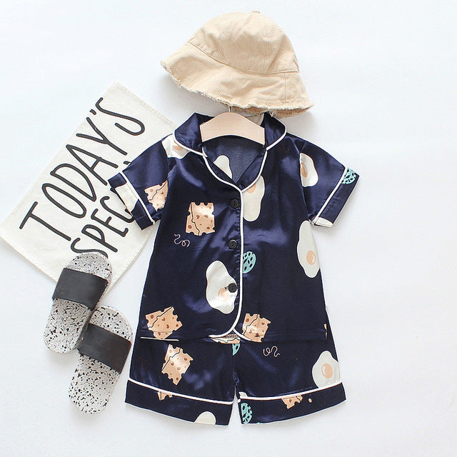 Children's Pajamas Set Baby Boy Girl Clothes Summer Sleepwear Set Kids Cartoon Printed Tops+Shorts Toddler Clothing Sets