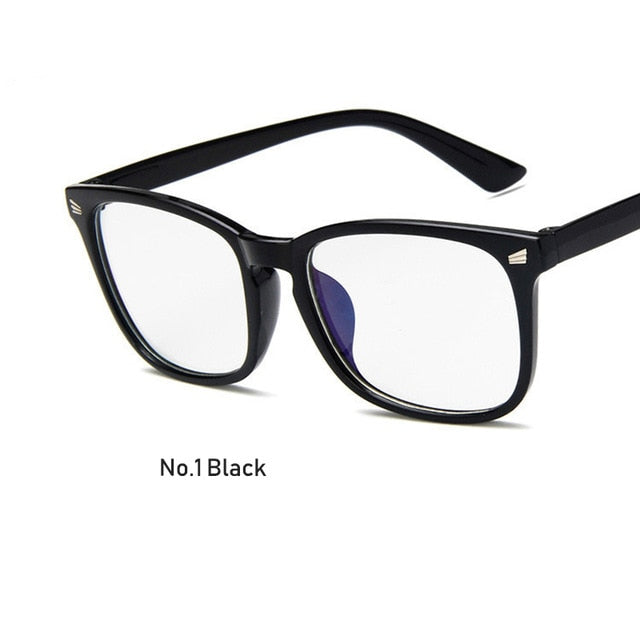 Women Men Eyeglasses Computer Gaming Glasses Anti Blue Light UV400 Vintage Spectacles Square Frame Clear Lens Black Ladies Rivet