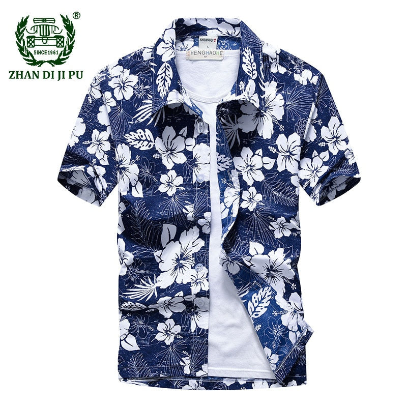Mens Printed Hawaiian Beach Shirt Summer Short Sleeve 5XL Fast Drying Floral Shirts Male Holiday Vacation Clothing Chemise Homme