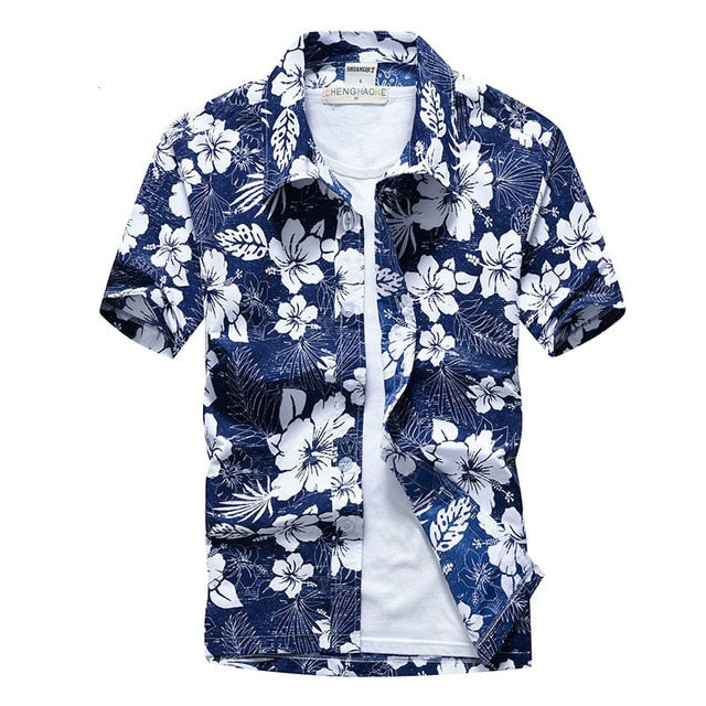Mens Printed Hawaiian Beach Shirt Summer Short Sleeve 5XL Fast Drying Floral Shirts Male Holiday Vacation Clothing Chemise Homme