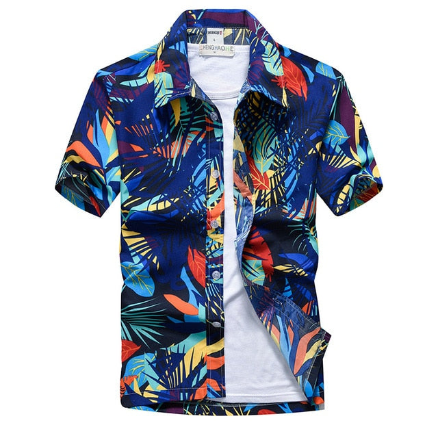 Mens Printed Hawaiian Beach Shirt Summer Short Sleeve 5XL Fast Drying Floral Shirts Male Holiday Vacation Clothing Chemise Homme