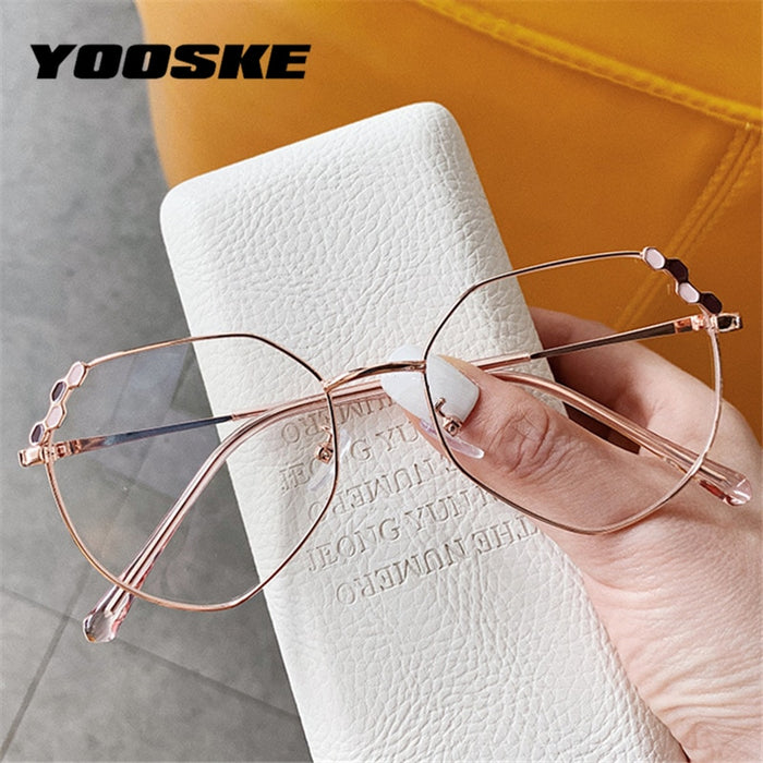 YOOSKE Transparent Optical Glasses Women Elegant Irregular Eyeglasses Frames Ladies Luxury Metal Spectacles Frame