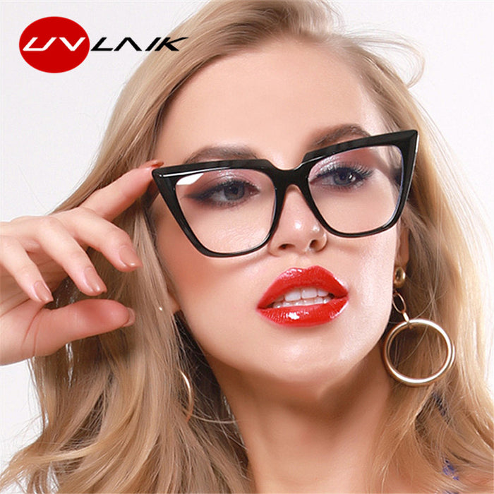 UVLAIK Lady Cat Eye Anti Blue Light Glasses Frames Women Oversized Frame Brand Designer Optical EyeGlasses Transparent Eyewear