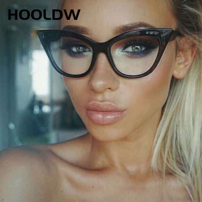 HOOLDW New Cat Eye Glasses Frame Women Brand Designer Cat eye Optical Eyeglasses Ladies Fashion Retro Clear Eyewear