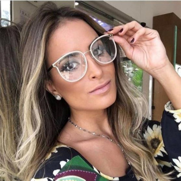 iboode Ladies Cat Eye Glasses Frames For Women Metal Frame UV400 Designer Optical Fashion Eyewear Computer Glasses Unisex Oculos