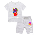 Little Boy Girl Cartoon Likee Cat Funny T shirt Shorts Set Kid Baby T-shirt Shorts Toddler Cotton Clothing Set,Drop Ship