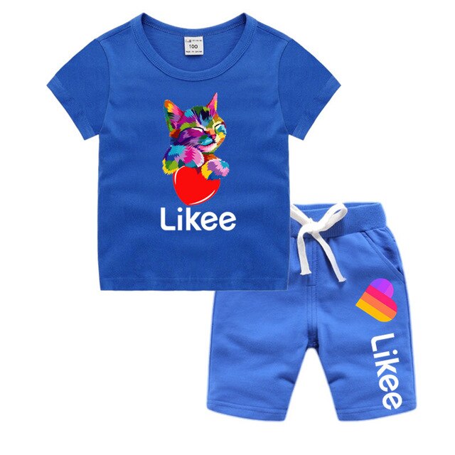 Little Boy Girl Cartoon Likee Cat Funny T shirt Shorts Set Kid Baby T-shirt Shorts Toddler Cotton Clothing Set,Drop Ship