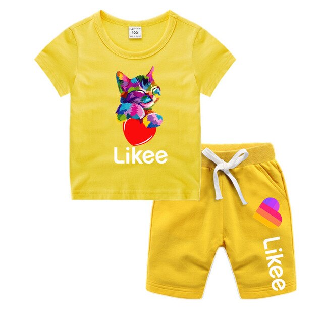 Little Boy Girl Cartoon Likee Cat Funny T shirt Shorts Set Kid Baby T-shirt Shorts Toddler Cotton Clothing Set,Drop Ship