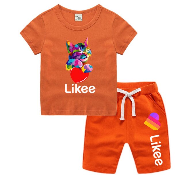 Little Boy Girl Cartoon Likee Cat Funny T shirt Shorts Set Kid Baby T-shirt Shorts Toddler Cotton Clothing Set,Drop Ship