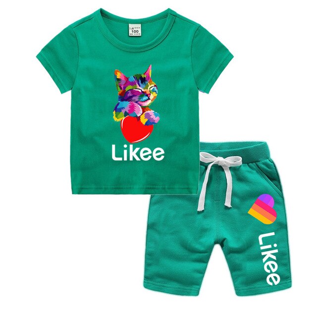 Little Boy Girl Cartoon Likee Cat Funny T shirt Shorts Set Kid Baby T-shirt Shorts Toddler Cotton Clothing Set,Drop Ship