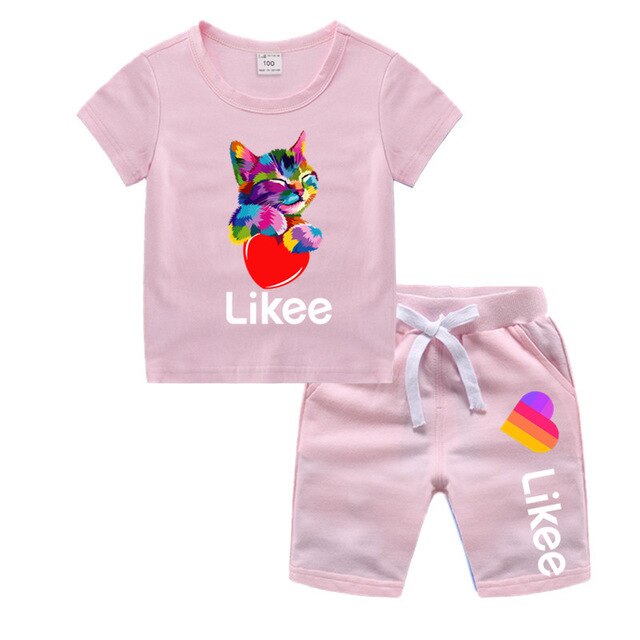 Little Boy Girl Cartoon Likee Cat Funny T shirt Shorts Set Kid Baby T-shirt Shorts Toddler Cotton Clothing Set,Drop Ship