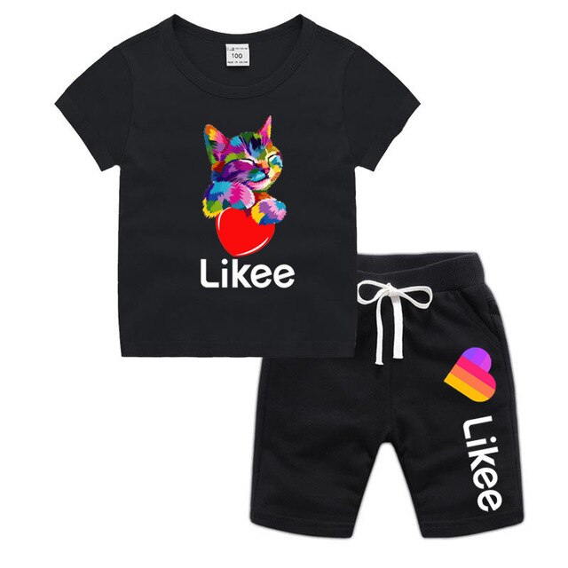 Little Boy Girl Cartoon Likee Cat Funny T shirt Shorts Set Kid Baby T-shirt Shorts Toddler Cotton Clothing Set,Drop Ship