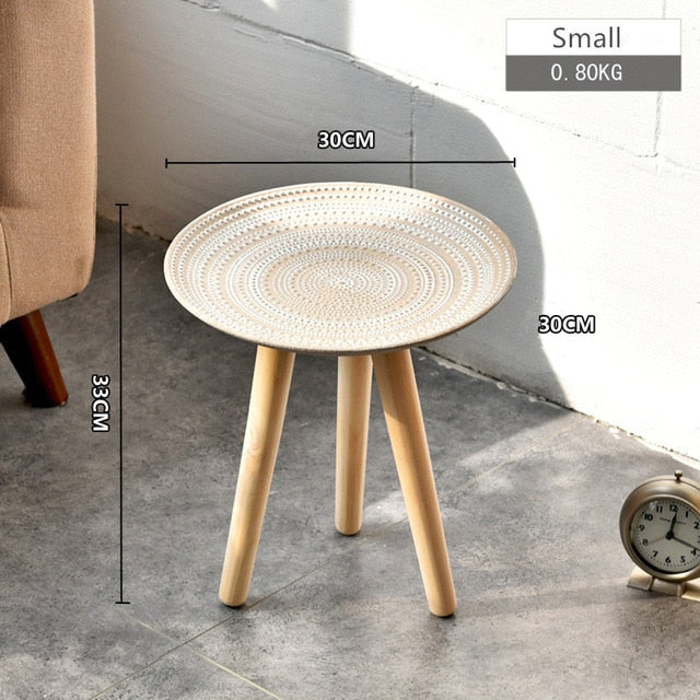 Cutelife Creative Round Nordic Wood Coffee Table Storage Tea Fruit Service Plate Tray Bed Home table Living Room Table Sofa Side