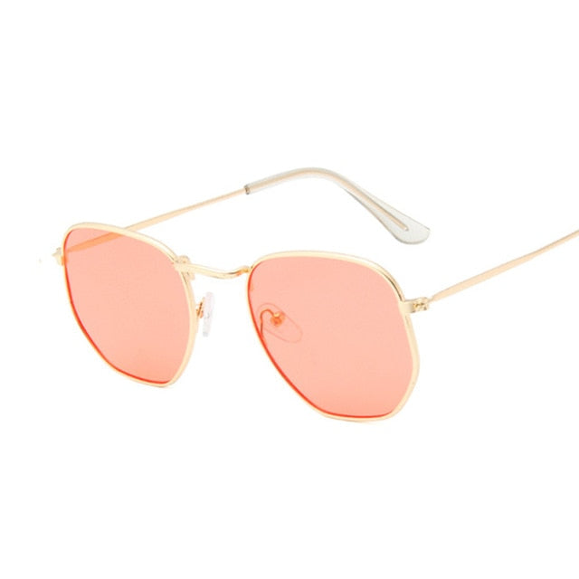 Hexagon Sunglasses Men Classic Brand Flat Lens Clear Sun Glasses Male Female Retro Small Metal Frame Square Glass