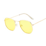 Hexagon Sunglasses Men Classic Brand Flat Lens Clear Sun Glasses Male Female Retro Small Metal Frame Square Glass