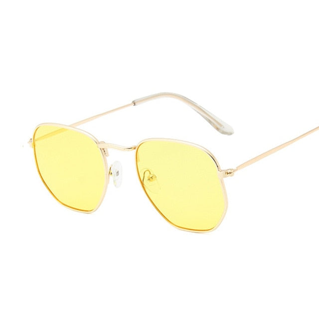 Hexagon Sunglasses Men Classic Brand Flat Lens Clear Sun Glasses Male Female Retro Small Metal Frame Square Glass