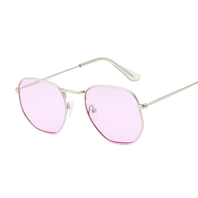 Hexagon Sunglasses Men Classic Brand Flat Lens Clear Sun Glasses Male Female Retro Small Metal Frame Square Glass