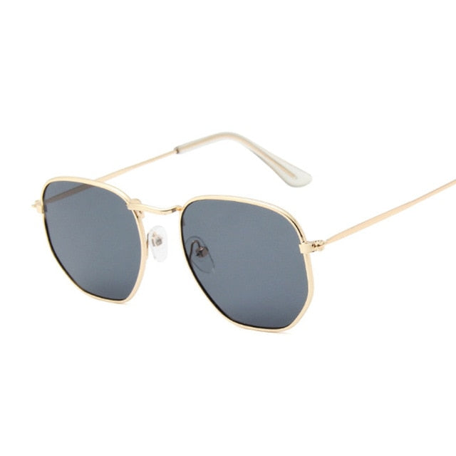 Hexagon Sunglasses Men Classic Brand Flat Lens Clear Sun Glasses Male Female Retro Small Metal Frame Square Glass