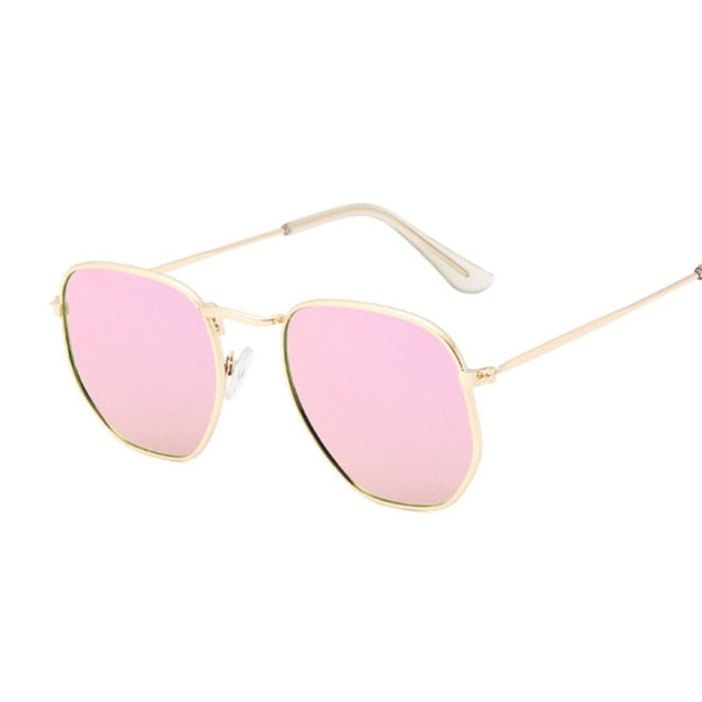 Hexagon Sunglasses Men Classic Brand Flat Lens Clear Sun Glasses Male Female Retro Small Metal Frame Square Glass