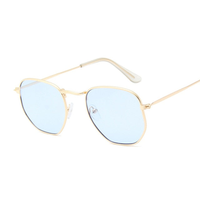 Hexagon Sunglasses Men Classic Brand Flat Lens Clear Sun Glasses Male Female Retro Small Metal Frame Square Glass