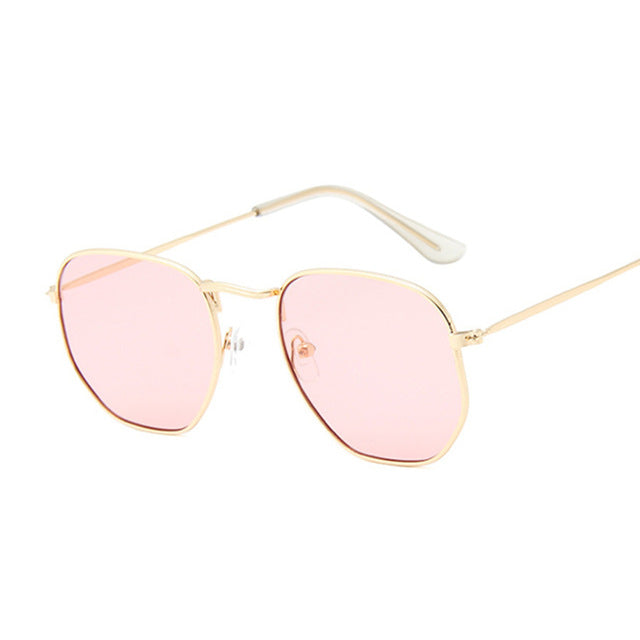 Hexagon Sunglasses Men Classic Brand Flat Lens Clear Sun Glasses Male Female Retro Small Metal Frame Square Glass