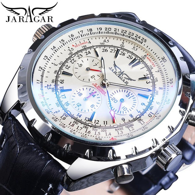 Jaragar 2020 Blue Glass Aviator Series Military True Men Sport Automatic Wrist Watch Top Brand Luxury Mechanical Male Clock Hour