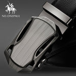 NO.ONEPAUL Brand Fashion Automatic Buckle Black Genuine Leather Belt Men's Belts Cow Leather Belts for Men 3.5cm Width WQE789