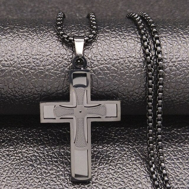 2020 Fashion Big Long Stainless Steel Necklace for Men Gold Color Cross Jesus Chain Necklace Jewerly kolye erkek N1172S03