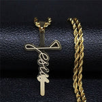 2020 Fashion Big Long Stainless Steel Necklace for Men Gold Color Cross Jesus Chain Necklace Jewerly kolye erkek N1172S03