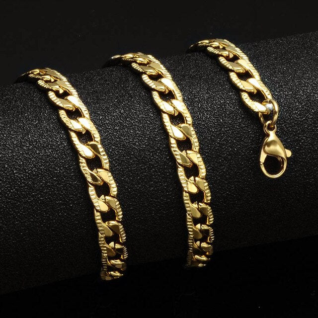 HIP 24inches Gold   Color Stainless Steel Cuban Link Chain Necklace For Men Jewerly Snake/Box/Hanging/Curb/Flat/Twist Chain