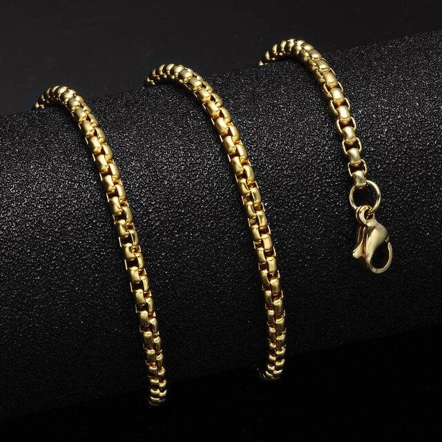 HIP 24inches Gold   Color Stainless Steel Cuban Link Chain Necklace For Men Jewerly Snake/Box/Hanging/Curb/Flat/Twist Chain