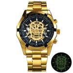 Vencedor oficial ouro relógio automático men cinta de aço esqueleto crânio mecânico relógios marca superior luxo dropshipping atacado