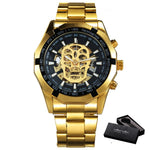 Vencedor oficial ouro relógio automático men cinta de aço esqueleto crânio mecânico relógios marca superior luxo dropshipping atacado
