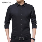 BROWON Brand Silky Formal Shirt Men Classic Business Long Sleeve Solid Color Embroidery Collar Slim Fit Shirt Brand-clothing