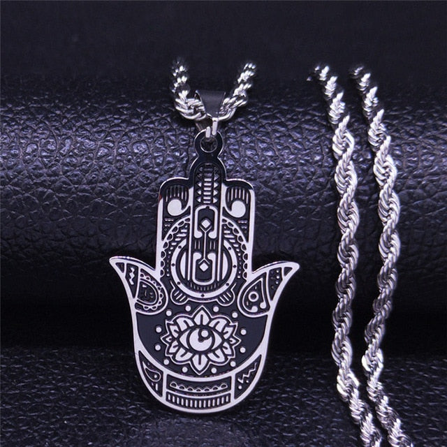 2020 Fashion Hamsa Hand Stainless Steel Chain Necklace for Men Gold Color Necklaces Pendants Jewerly colgante hombre N18981